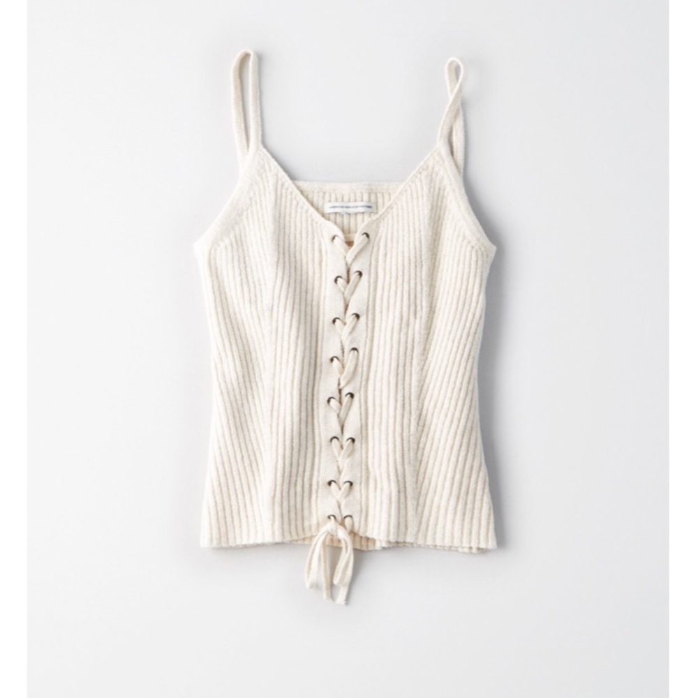 American Eagle Lace-up Ribbed Tank Top